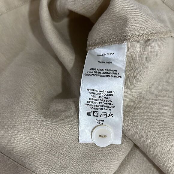 Quince European Linen Button Front Beige Short Sleeve Midi Shirt Dress Size L - Picture 7 of 10